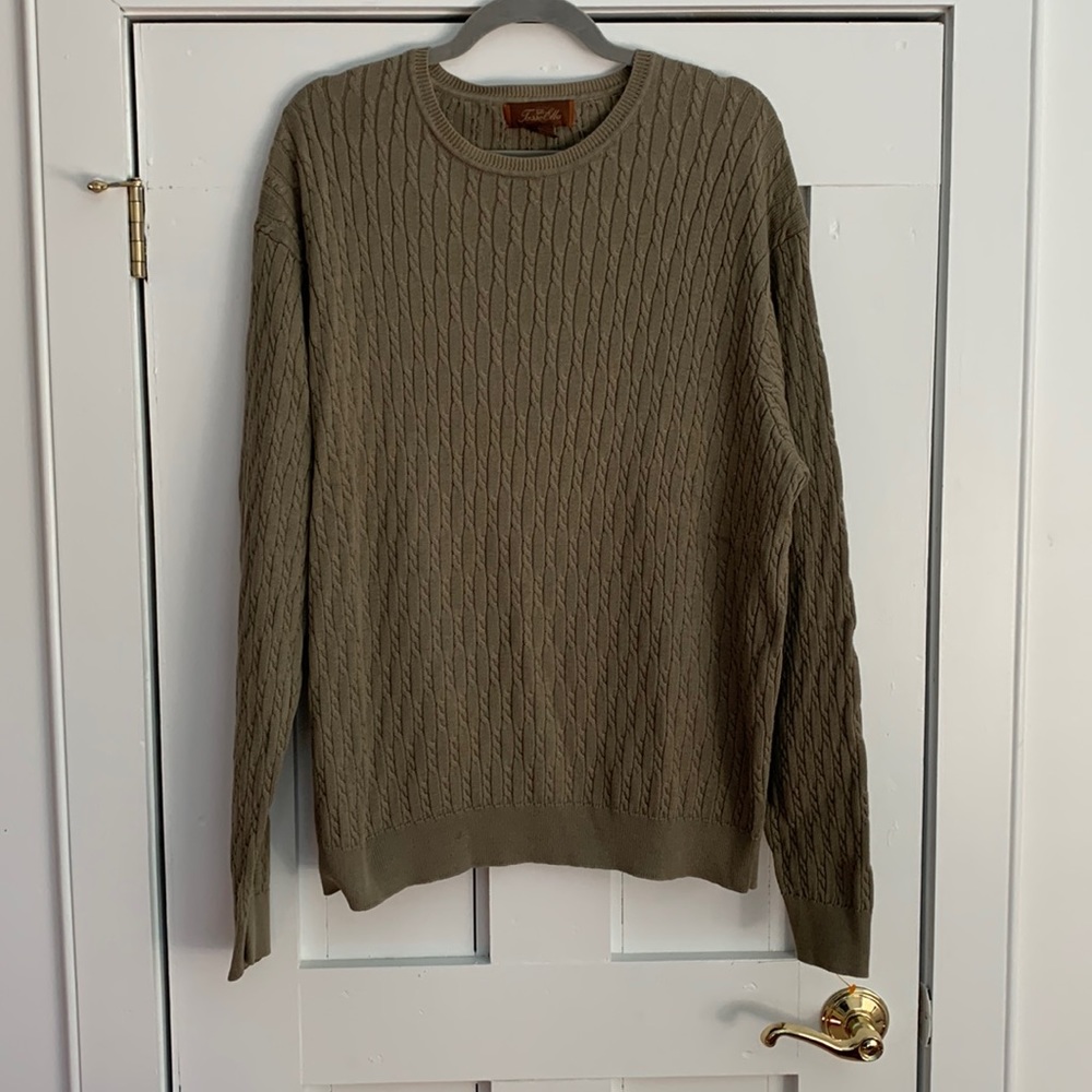 Tasso Elba Mens Size L Beige Cotton Cable knit sweater